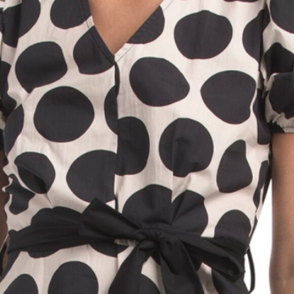 LUNA ALLEGRA Made In Italy Puff Sleeve Polka Dot Midi Dress - Picture 3 of 3